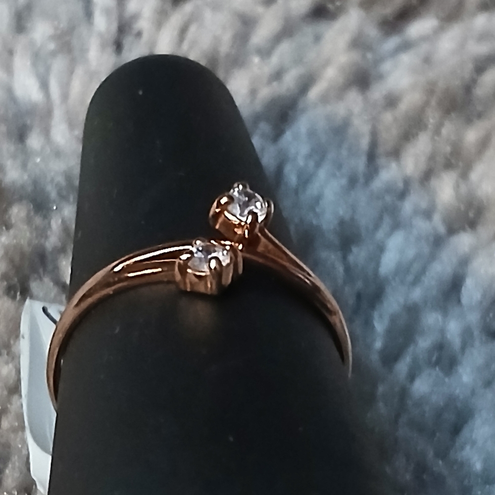 Rose Gold 925 Sterling Silver Double Dove Ring with Clear Stones - Picture 2 of 10